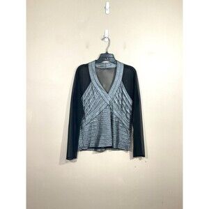 VTG Womens Sheer Mesh Back V-Neck Shirt M Black Silver Y2K Party Whimsigoth Goth